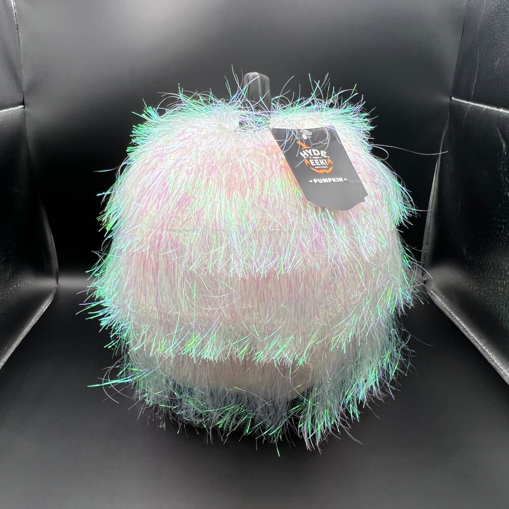 Hyde & EEK White Iridescent Fringed Pumpkin Halloween Decor 8.75" NWT